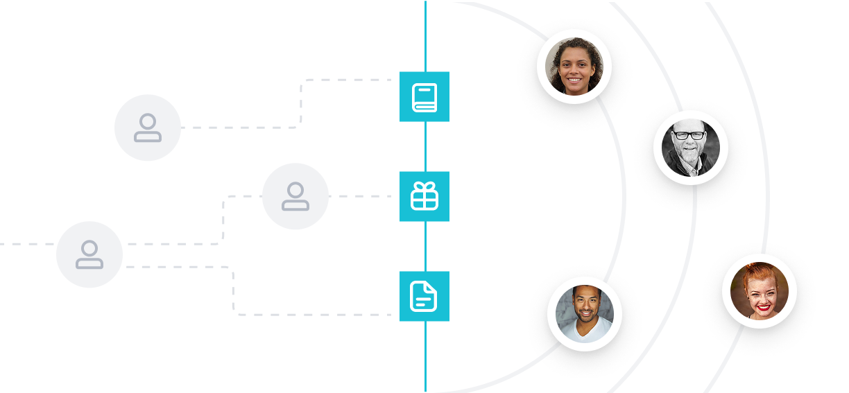 Diagram showing visitor flow converting to high-intent leads with user icons