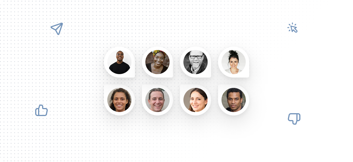 Interface showing a central decision point with multiple user profile icons around it