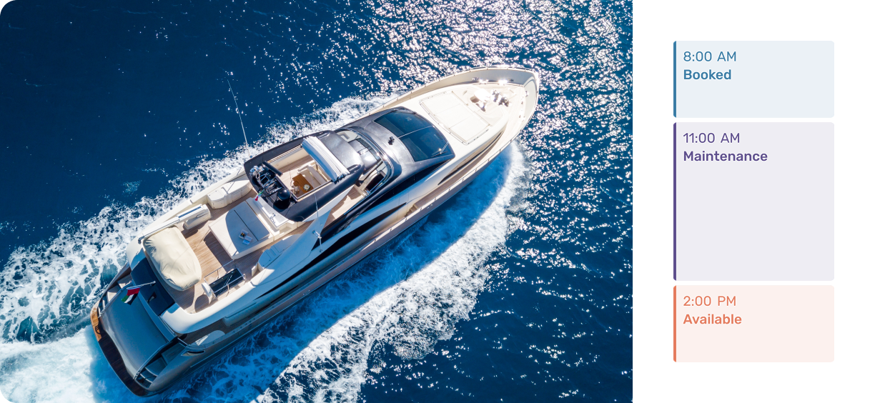 Interface showing a real-time availability calendar for a yacht