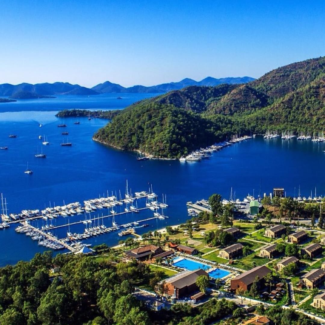 Gocek Marina beside the town of Gocek with yacht charter vessels