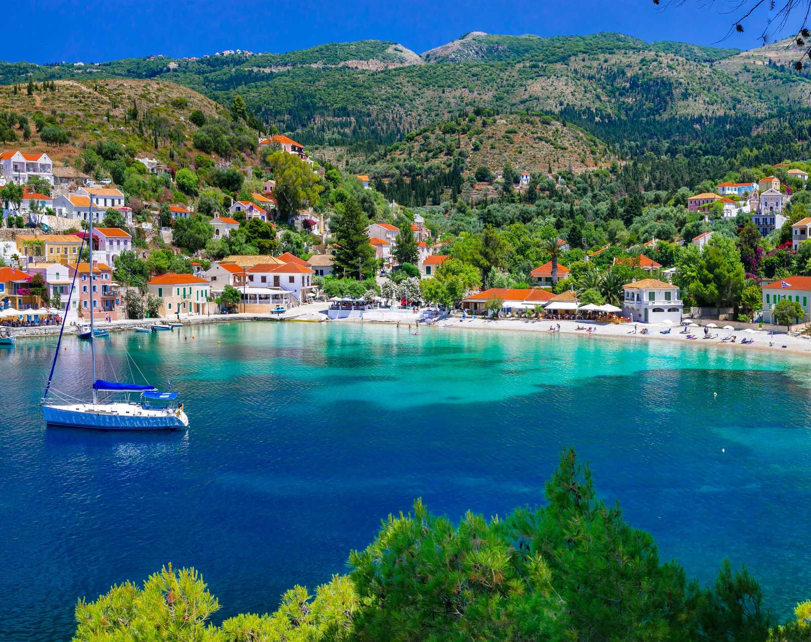 Yachts berthed at Kerkira (Corfu) beside the harbour waterfront
