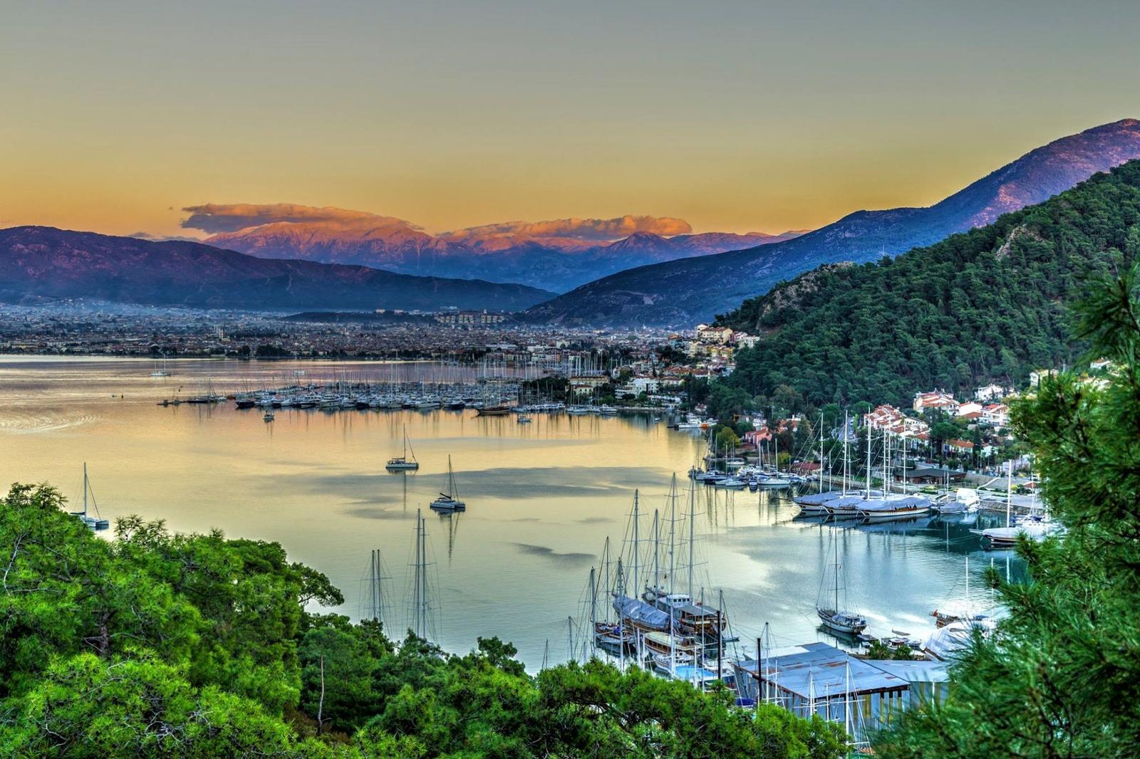 Yachts and marina berths at Netsel Marmaris Marina in Marmaris, Turkey