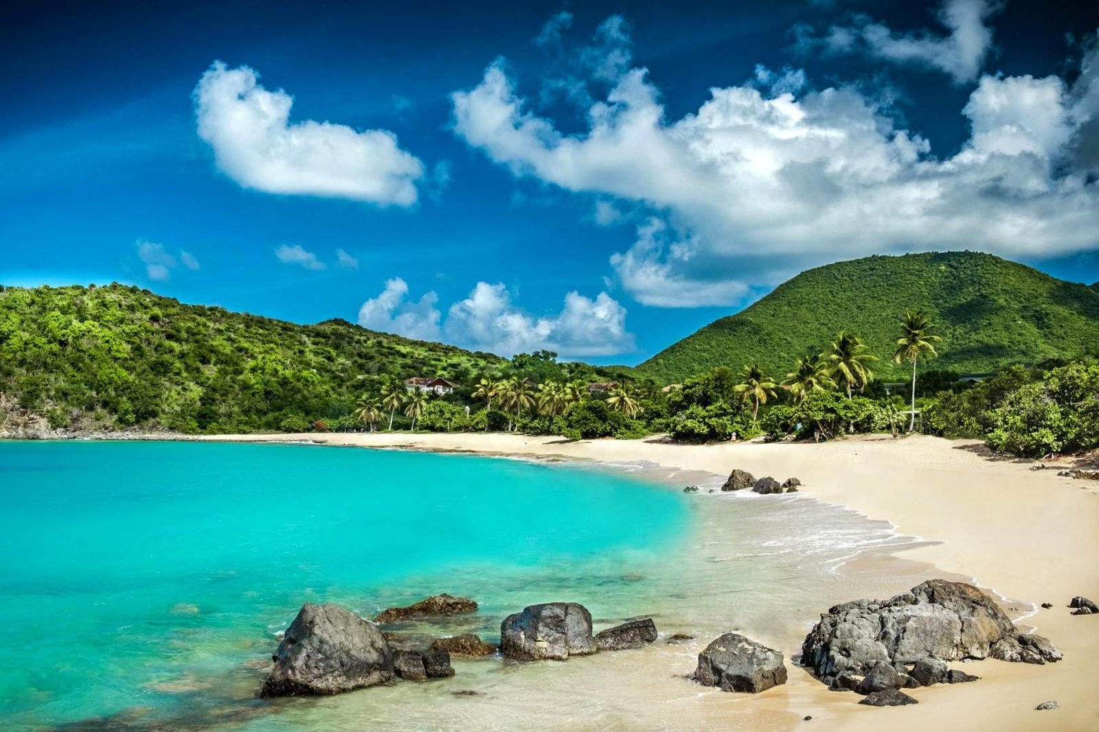 St Martin coastline with turquoise waters and white sand beaches